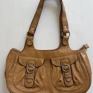 Liz Claiborne First Issue Y2K Brown Tan Shoulder Bag with Two Front Pockets